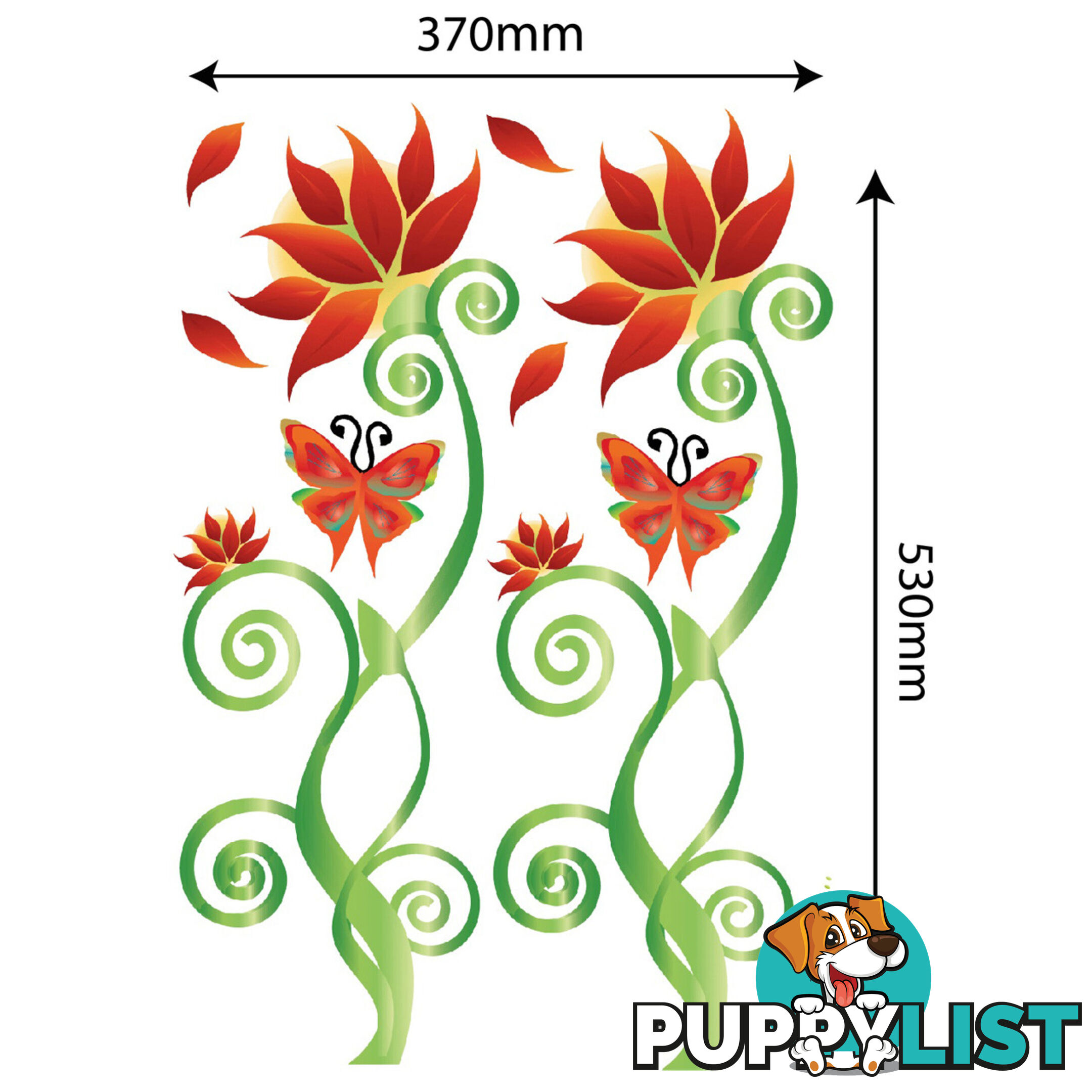 Large Size Adorable Red Flower Vine Wall Stickers - Totally Movable