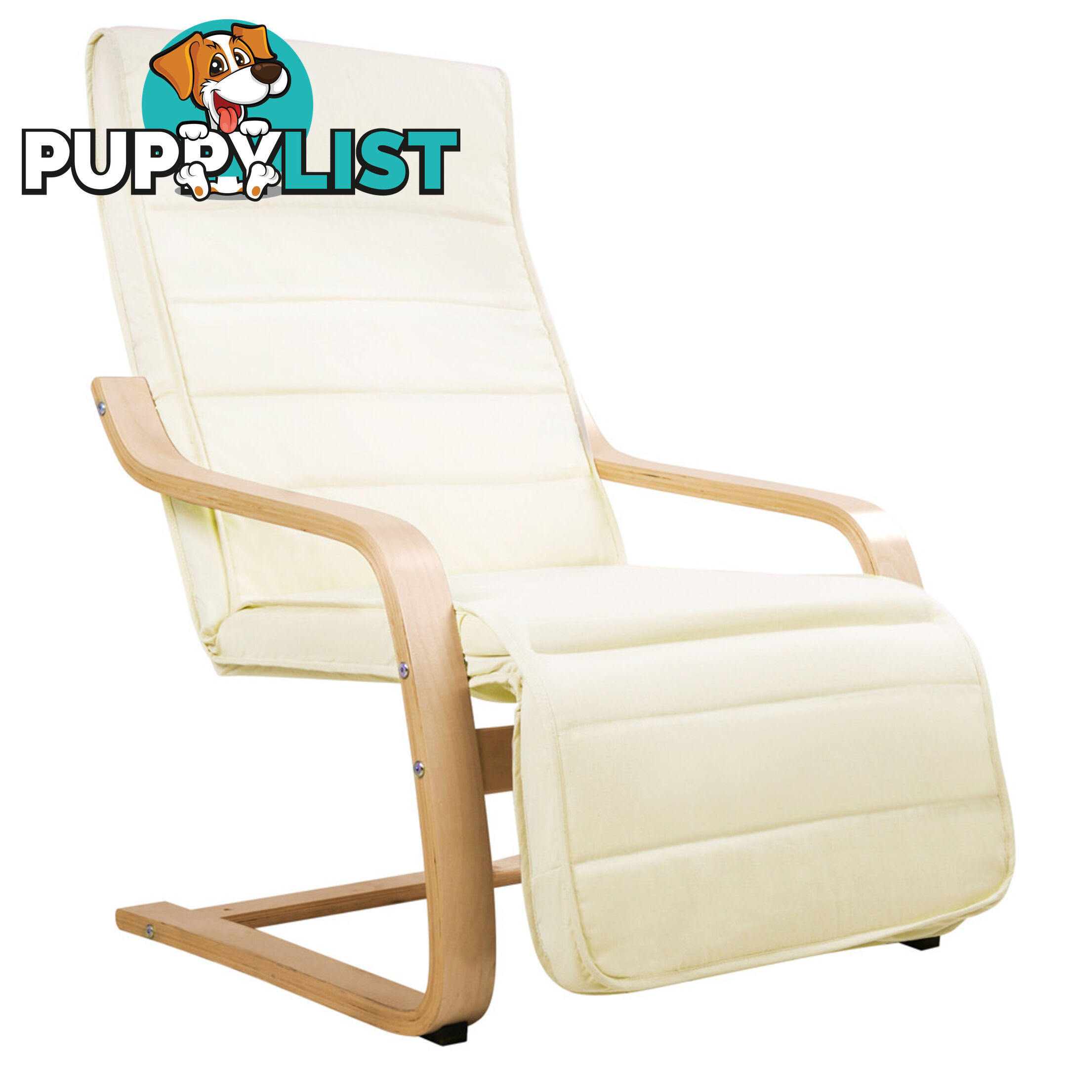 Birch Bentwood Adjustable Lounge Arm Chair w/ Fabric Cushion Beige