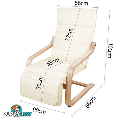 Birch Bentwood Adjustable Lounge Arm Chair w/ Fabric Cushion Beige