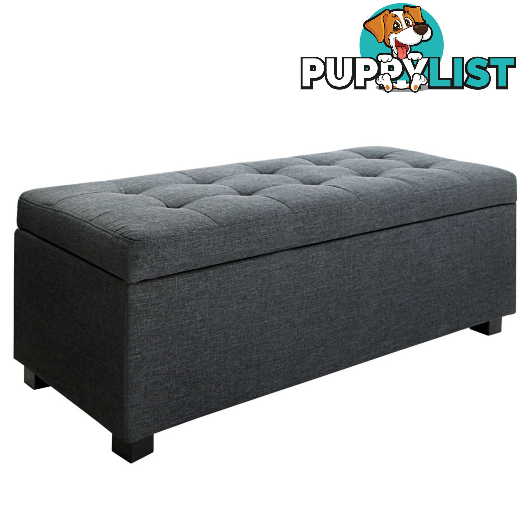 Faux Linen Ottoman Storage Foot Stool Large Black