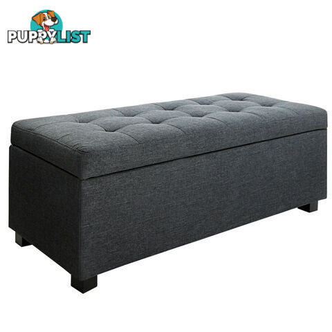 Faux Linen Ottoman Storage Foot Stool Large Black