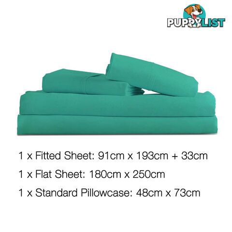 3 Piece Microfibre Sheet Set King Single  Green