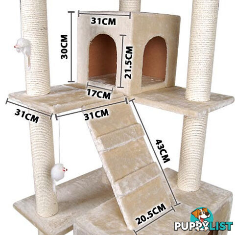 Multi Level Cat Scratching Poles Tree w/ Ladder Beige