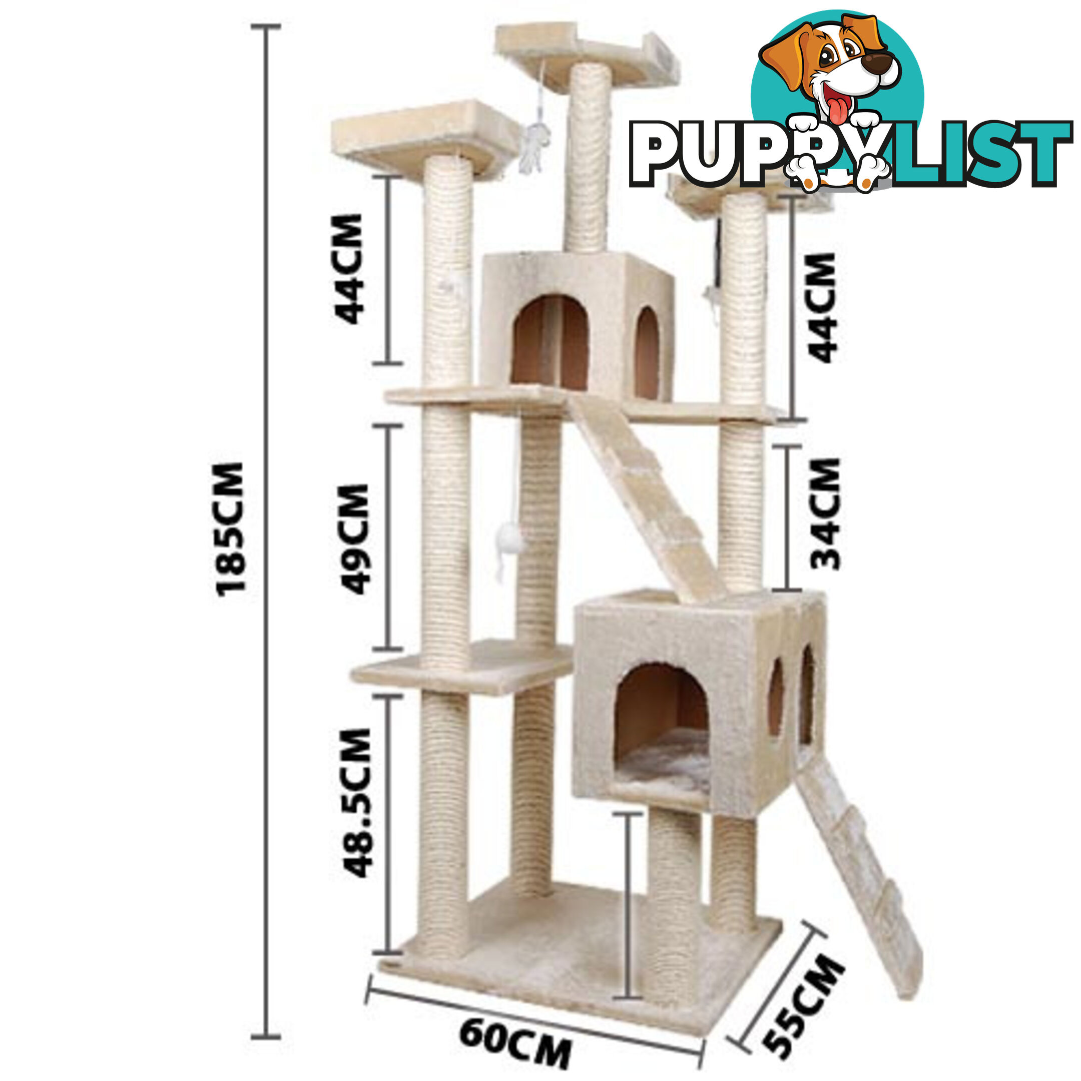 Multi Level Cat Scratching Poles Tree w/ Ladder Beige