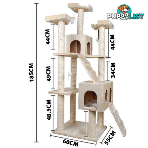 Multi Level Cat Scratching Poles Tree w/ Ladder Beige