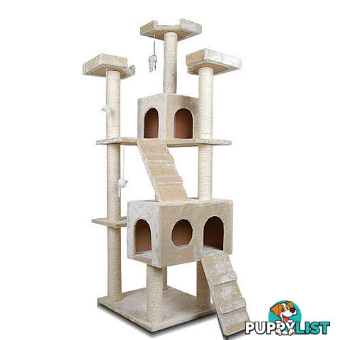 Multi Level Cat Scratching Poles Tree w/ Ladder Beige