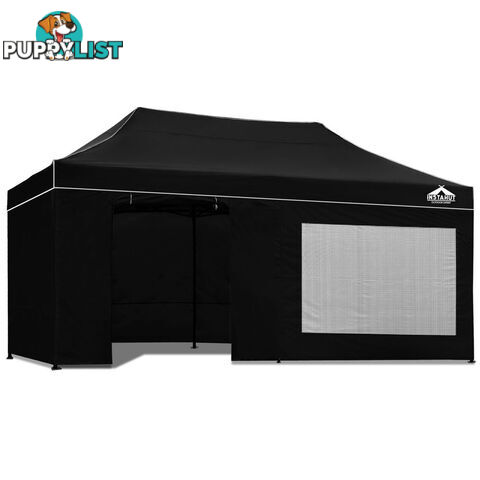 3x6 Pop Up Gazebo Hut with Sandbags Black