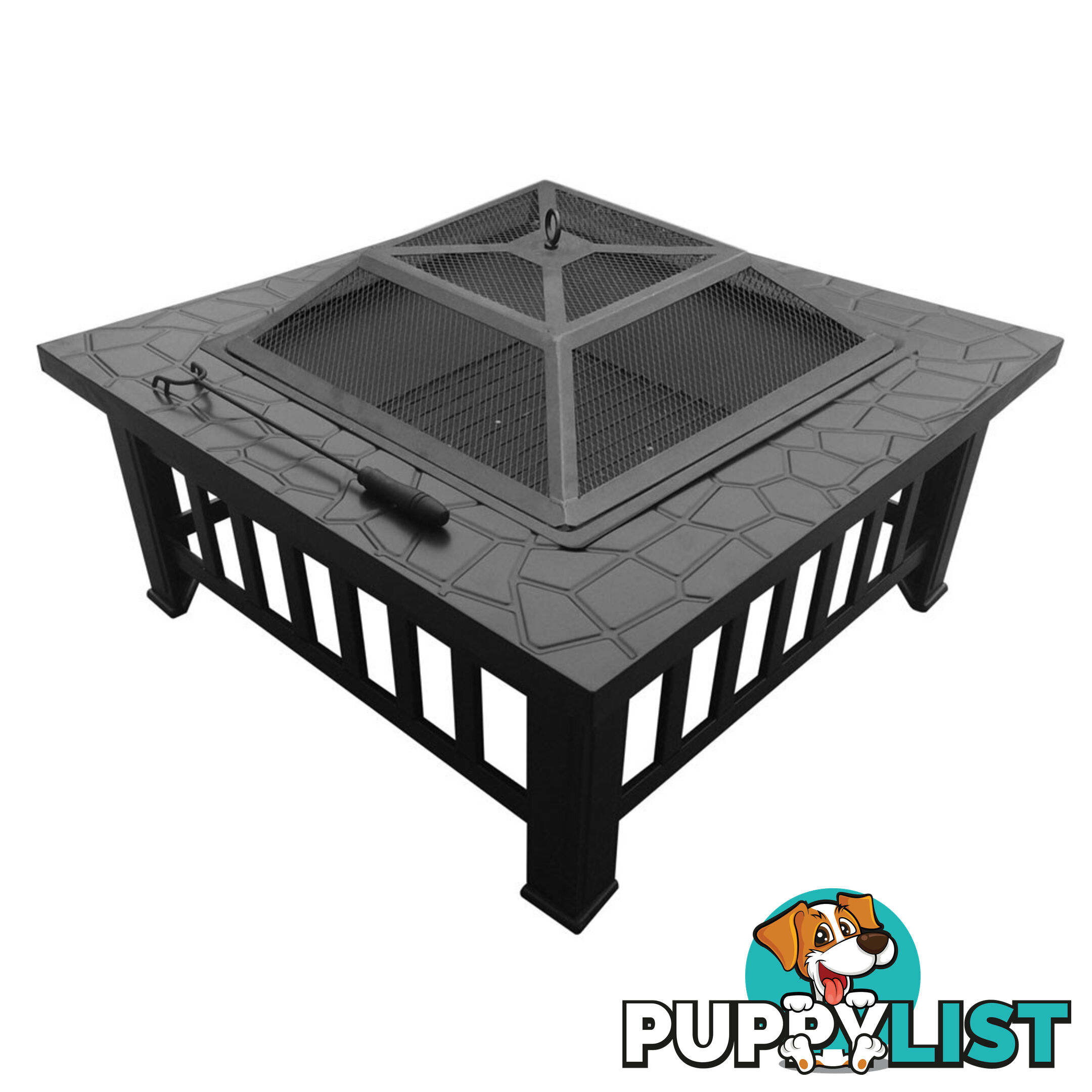 Outdoor Fire Pit BBQ Table Grill Fireplace Stone Pattern