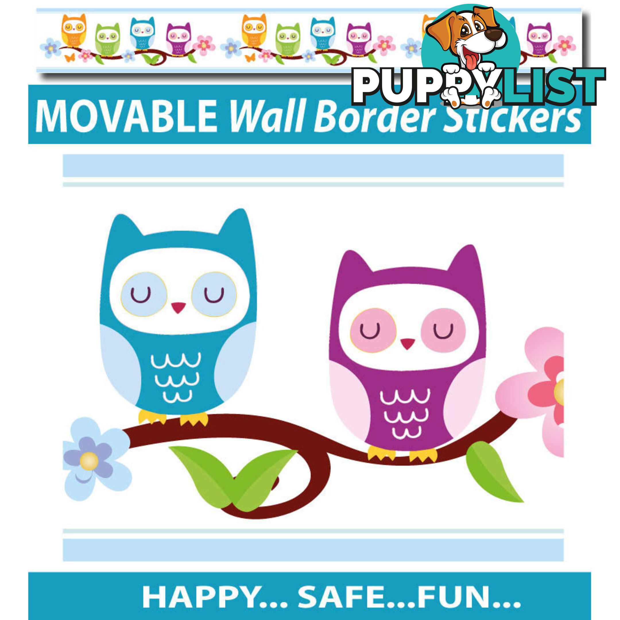 Cute Nursery Owl Wall Border Stickers - Totally Movable