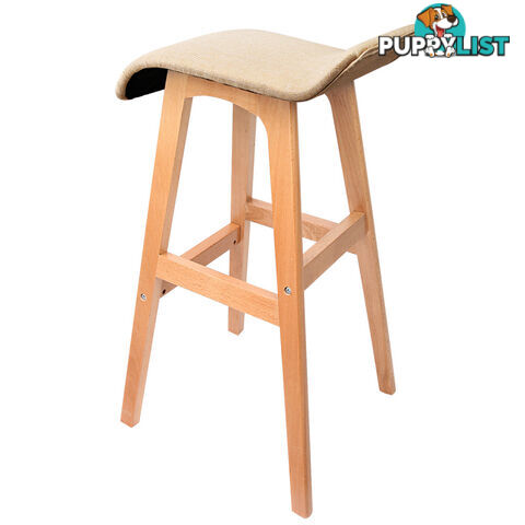 2 x Beech Wood Fabric Bar Stools - Beige