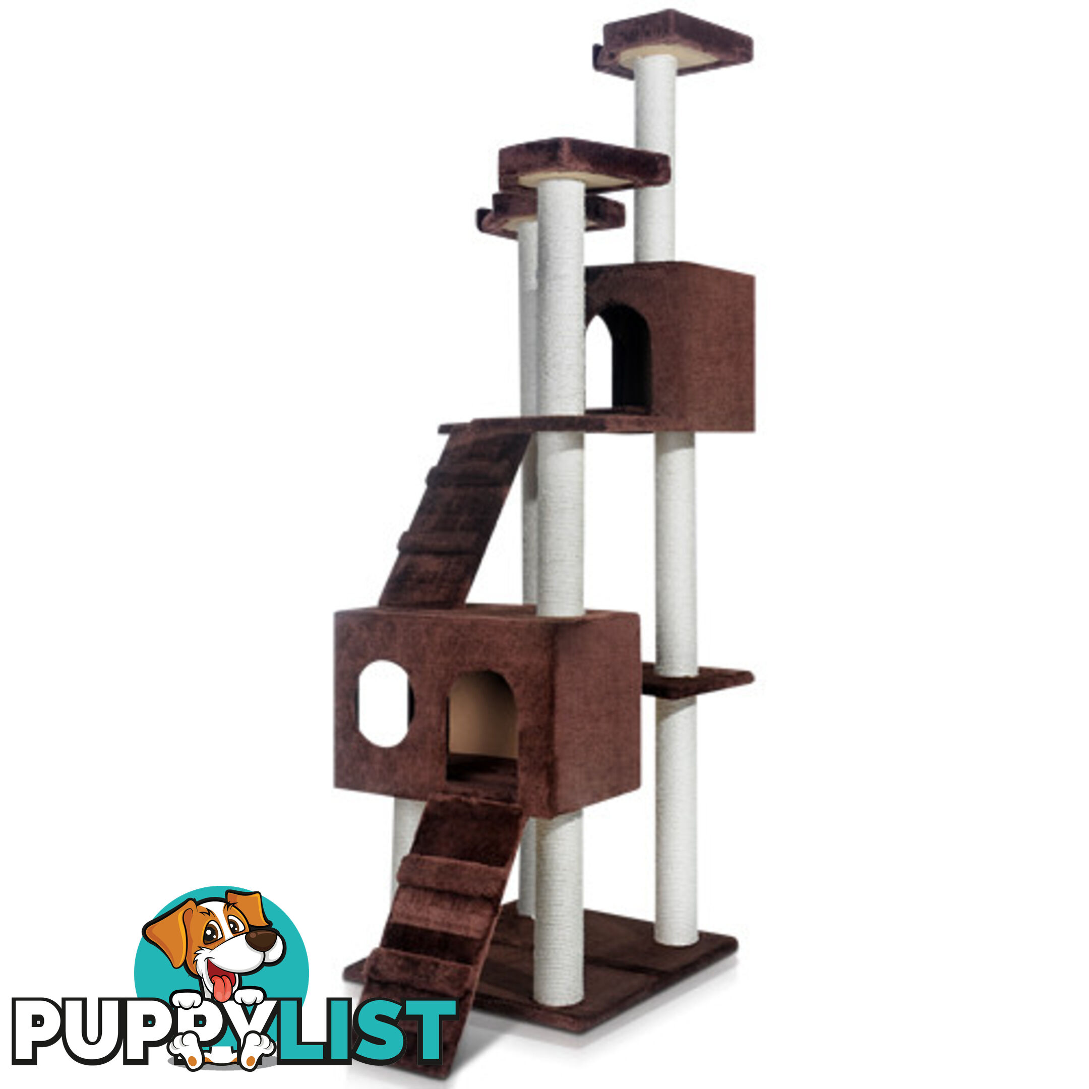 Multi Level Cat Scratching Poles Tree w/ Ladder Chocolate