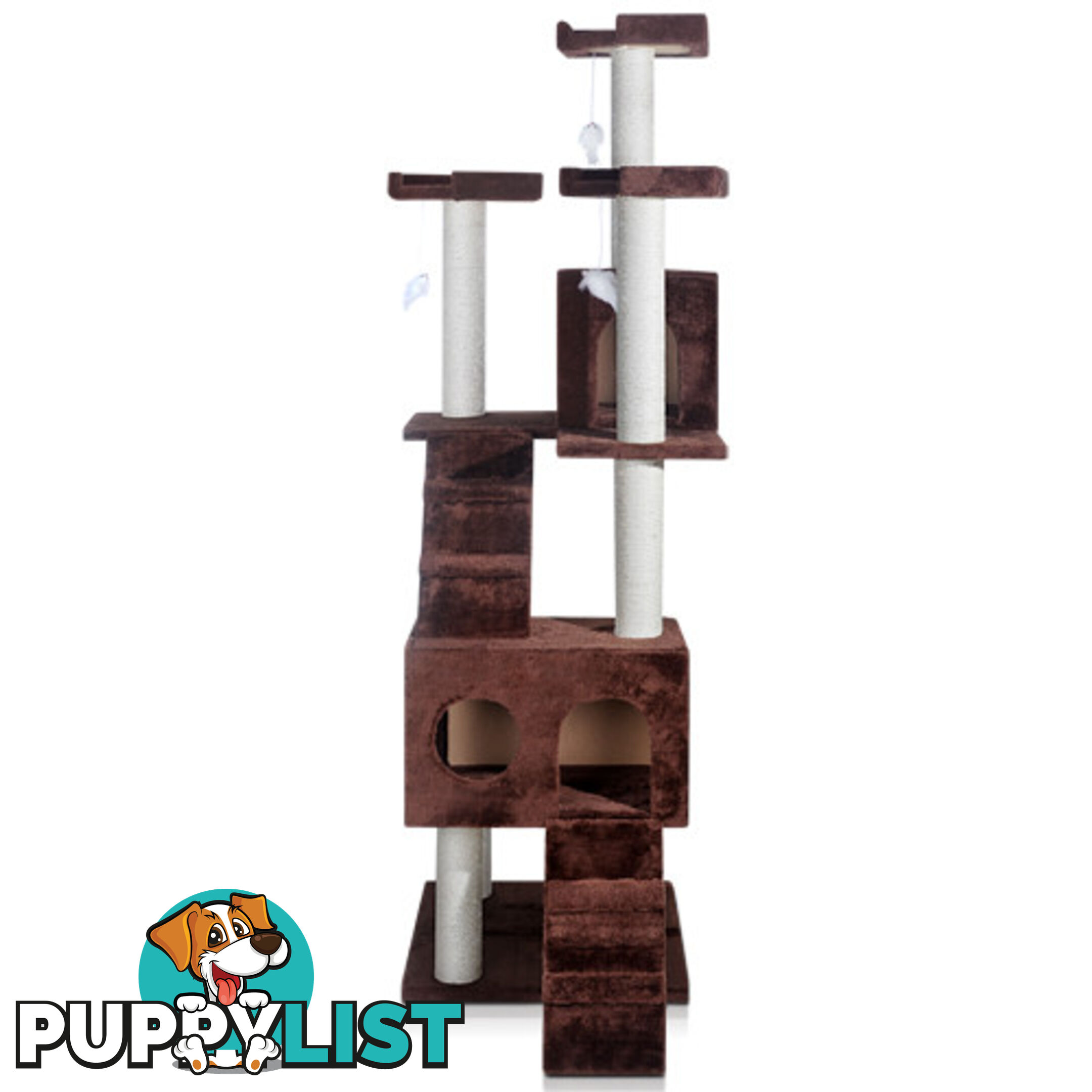 Multi Level Cat Scratching Poles Tree w/ Ladder Chocolate