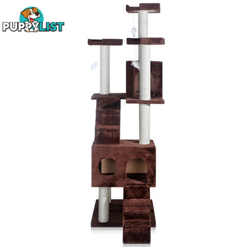 Multi Level Cat Scratching Poles Tree w/ Ladder Chocolate