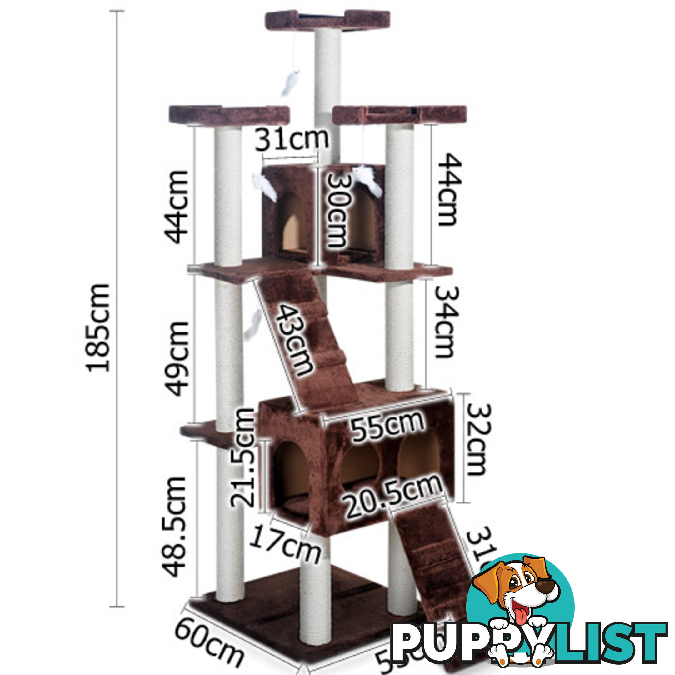 Multi Level Cat Scratching Poles Tree w/ Ladder Chocolate