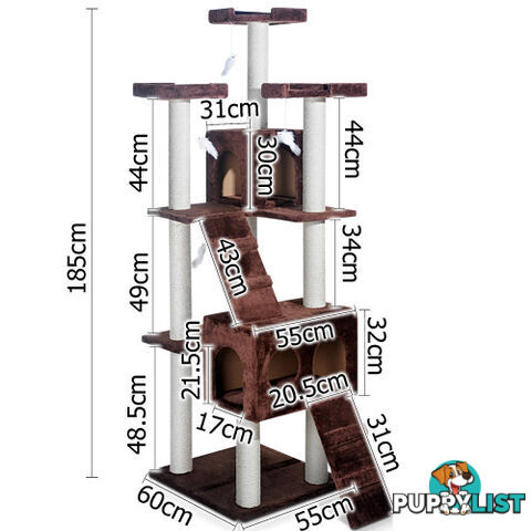 Multi Level Cat Scratching Poles Tree w/ Ladder Chocolate