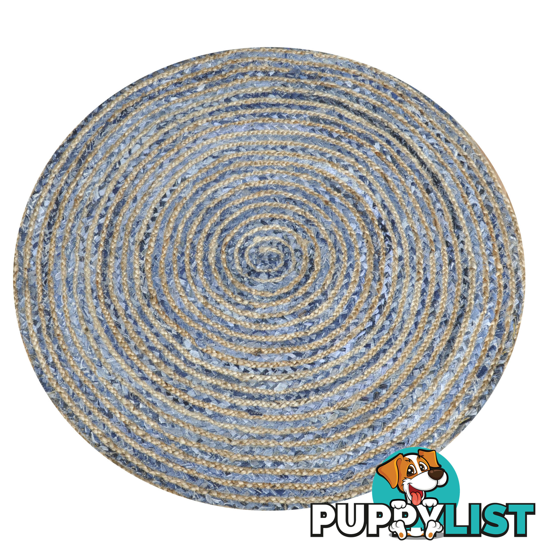 Denim Round Rug Natural & Denim Blue 120x120cm