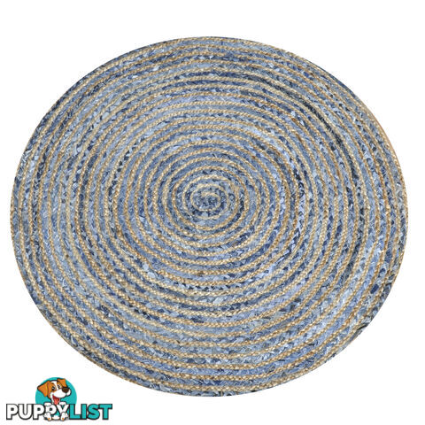 Denim Round Rug Natural & Denim Blue 120x120cm