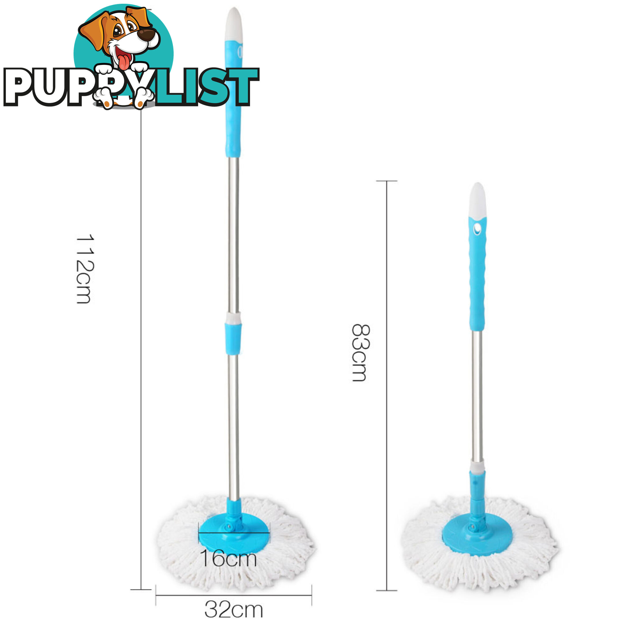 360 Degree Spinning Mop Microfibre Spin Dry Bucket with 2 Mop Heads - Blue