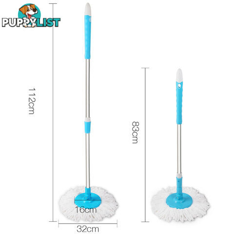 360 Degree Spinning Mop Microfibre Spin Dry Bucket with 2 Mop Heads - Blue