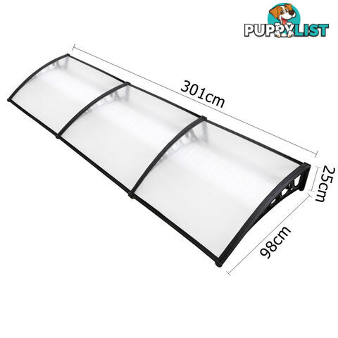 DIY Window Door Awning Cover Transparent 100 x 300cm