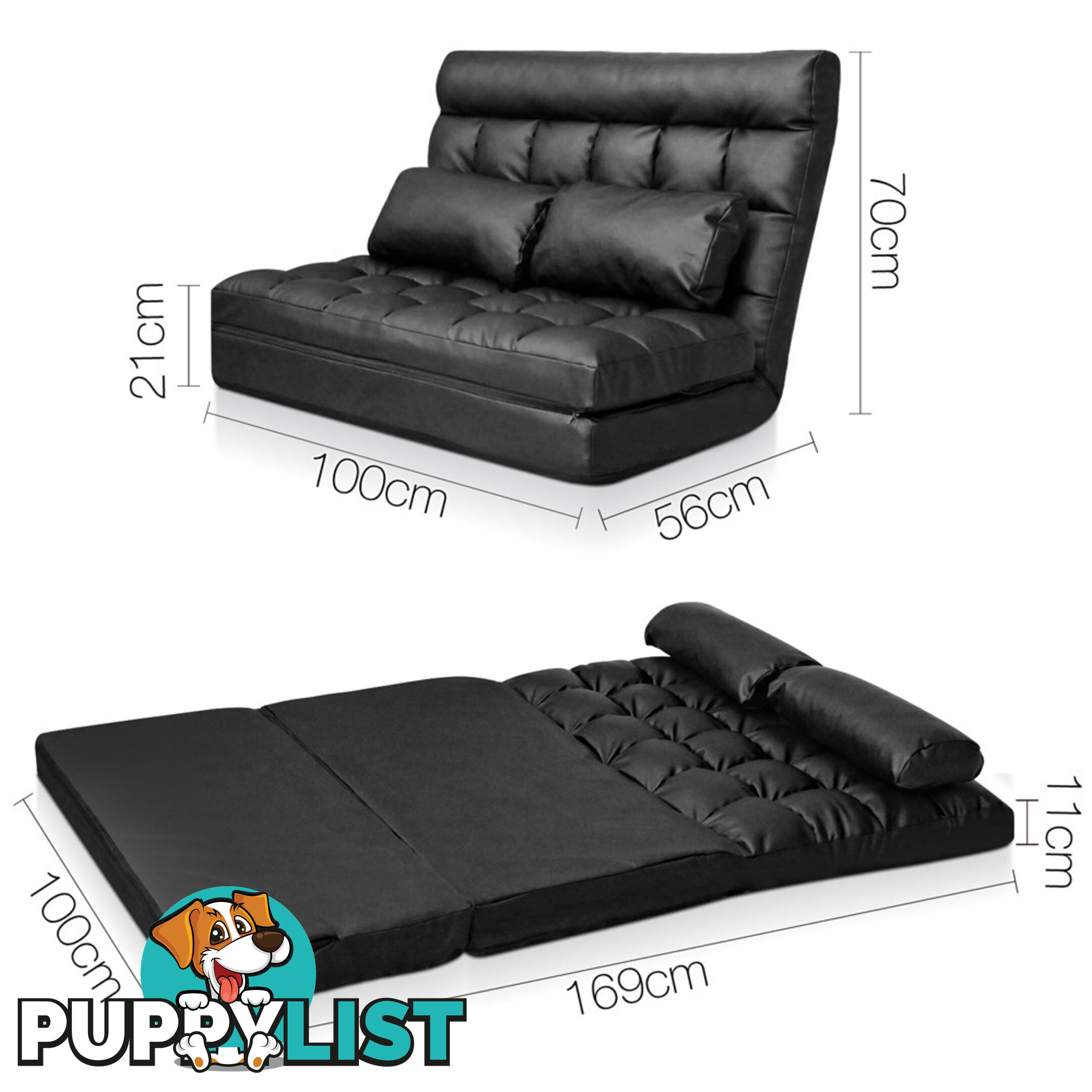 Double Size Adjustable Lounge Sofa - 10 positions PU Leather