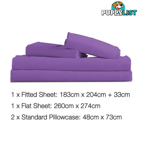 4 Piece Microfibre Sheet Set King  Purple