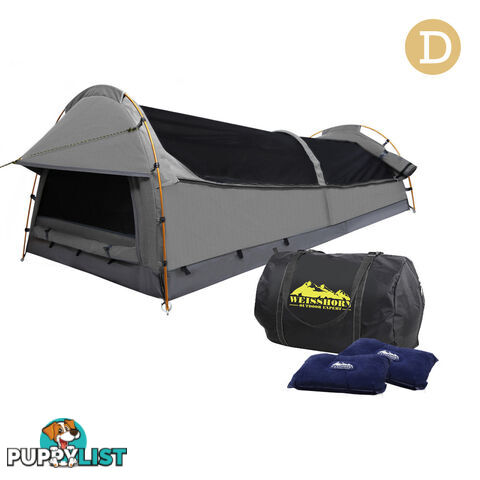 Double Camping Canvas Swag Tent Grey w/ Air Pillow