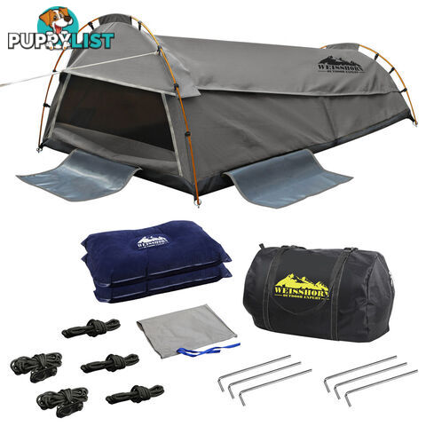 Double Camping Canvas Swag Tent Grey w/ Air Pillow