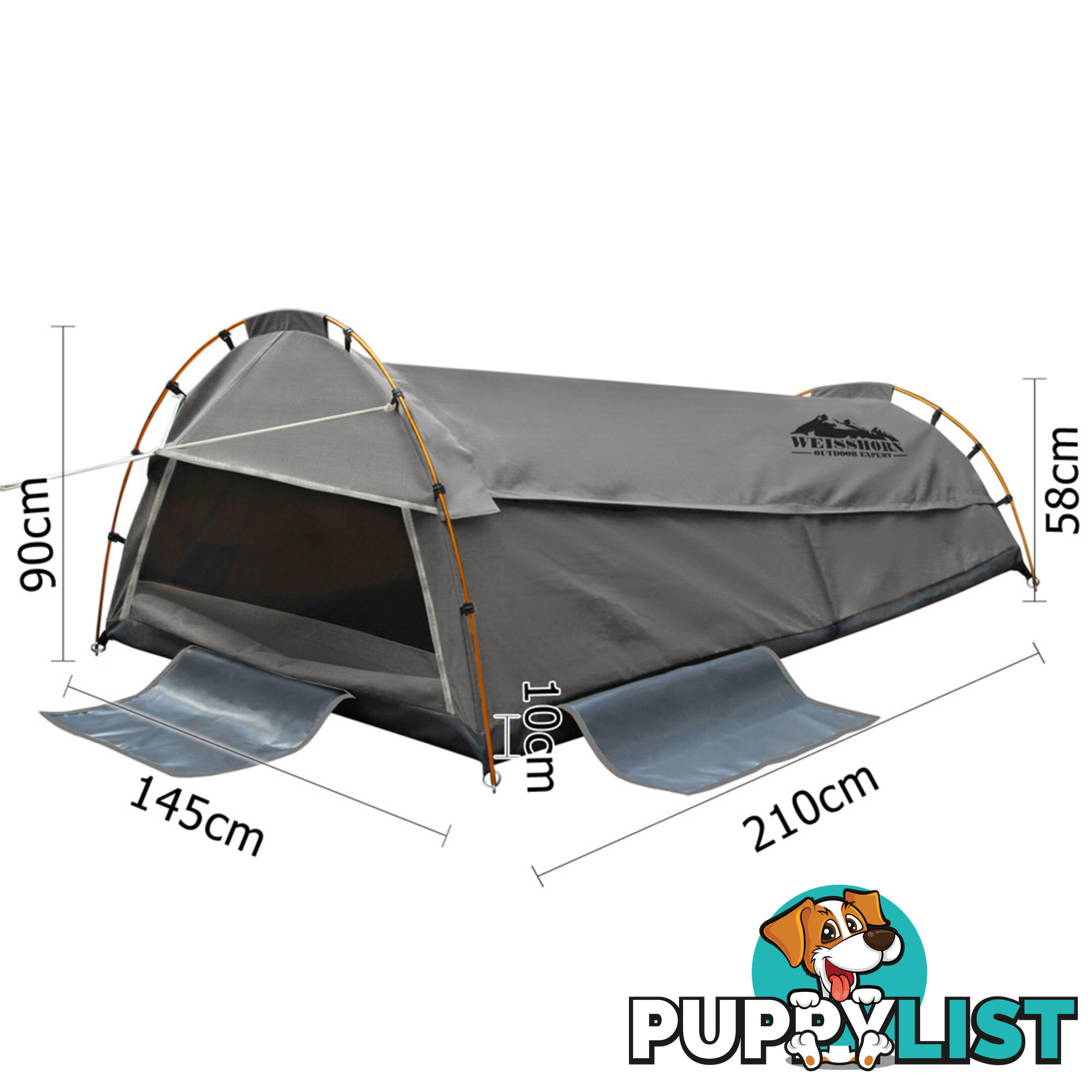 Double Camping Canvas Swag Tent Grey w/ Air Pillow