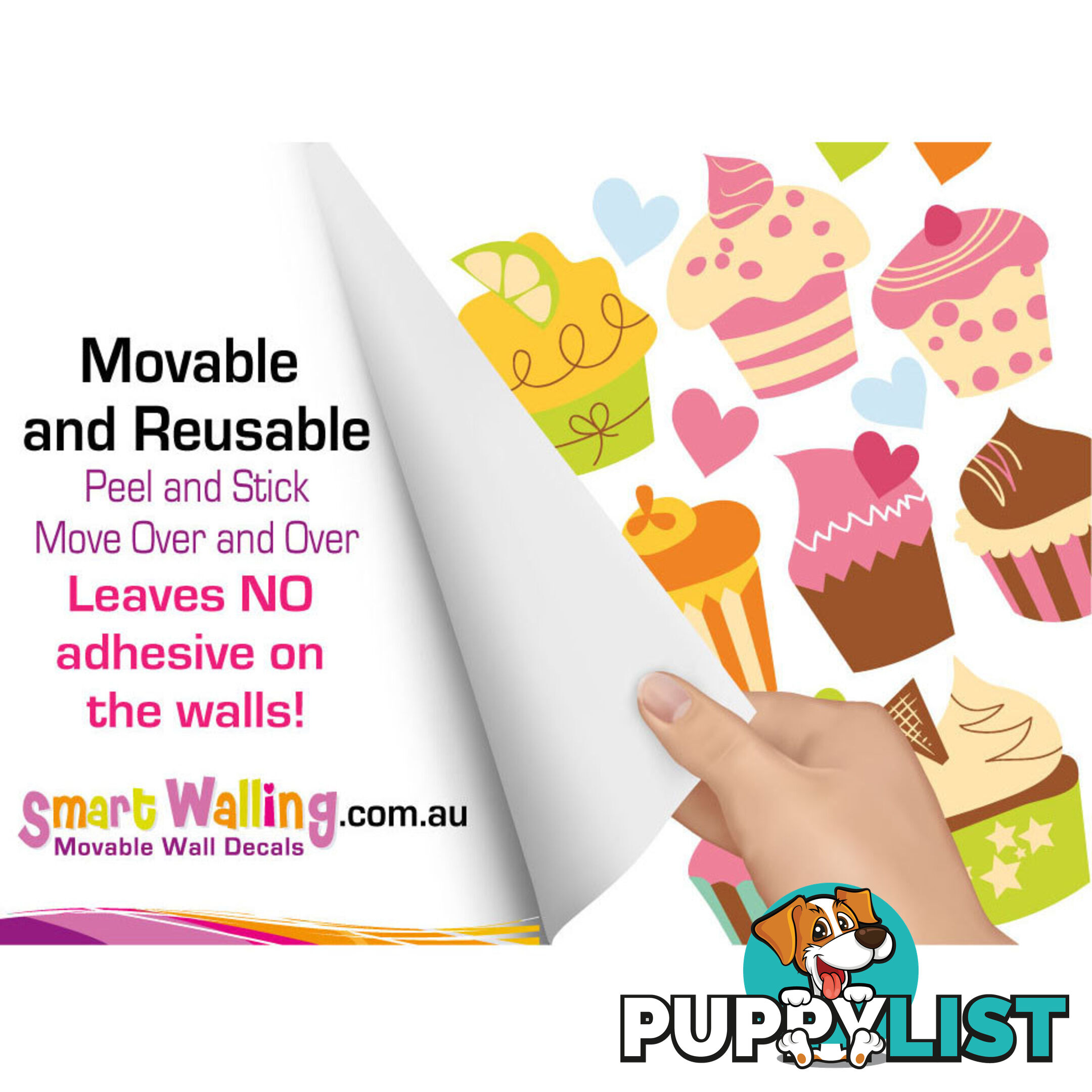 Medium Size Cute Cupcakes Wall Stickers - Totally Movable and Reusable