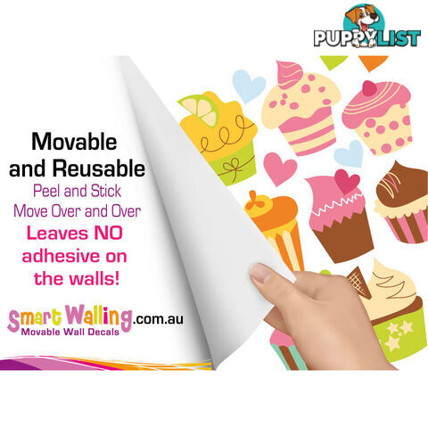 Medium Size Cute Cupcakes Wall Stickers - Totally Movable and Reusable