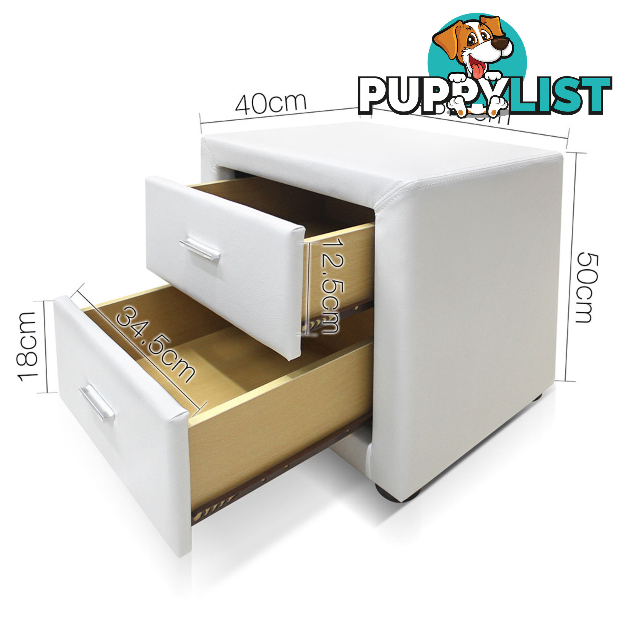 Deluxe PU Leather 2 Drawers Cabinet White