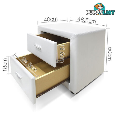 Deluxe PU Leather 2 Drawers Cabinet White