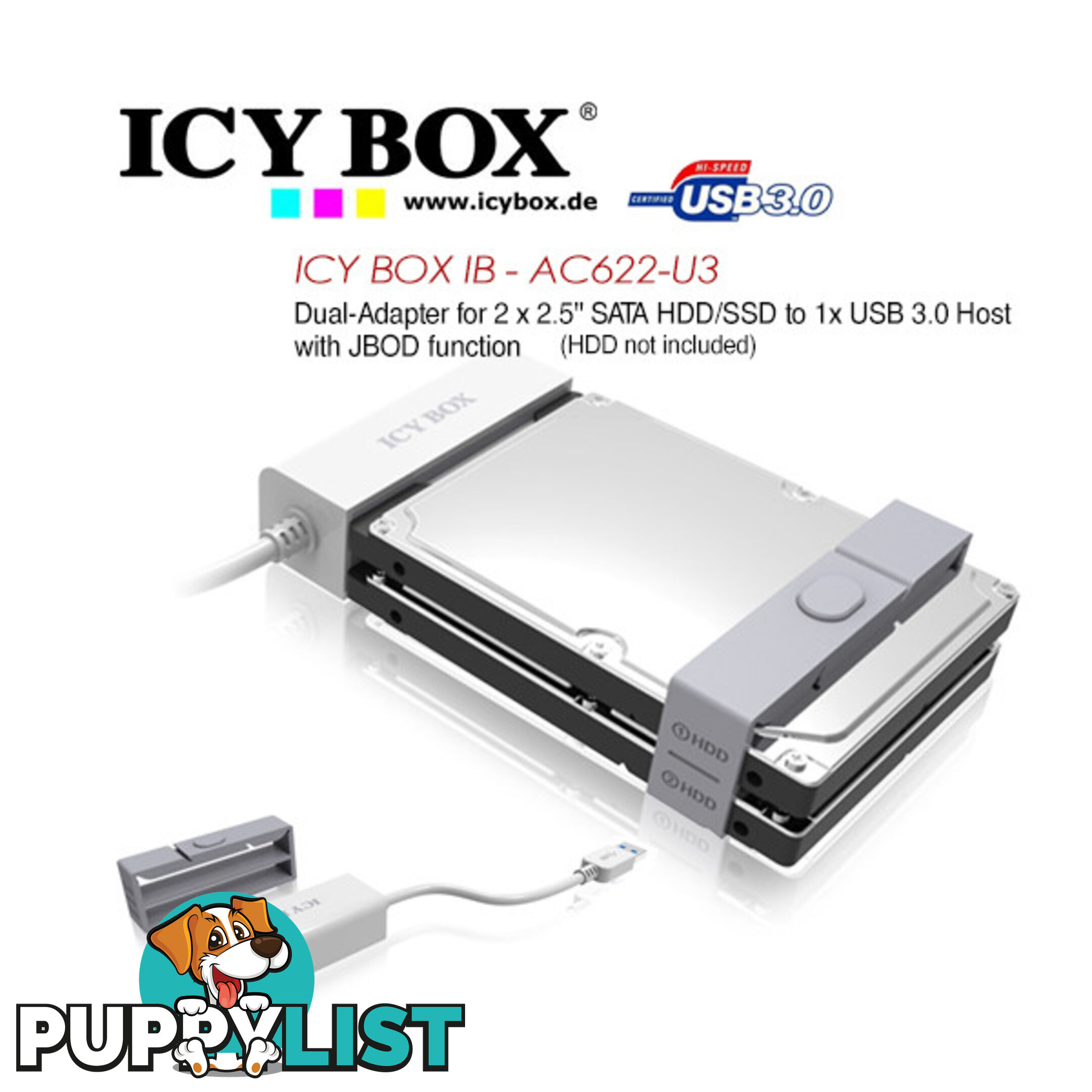 ICY BOX (IB-AC622-U3)Dual-Adapter 2.5 SATA HDD/SSD USB 3.0 Host JBOD Function