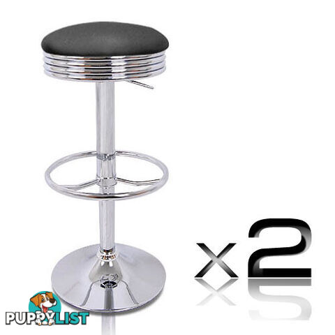 Set of 2 PU Leather Kitchen Bar Stool Black