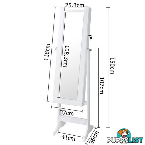 Mirror Jewellery Cabinet Storage 150cm White