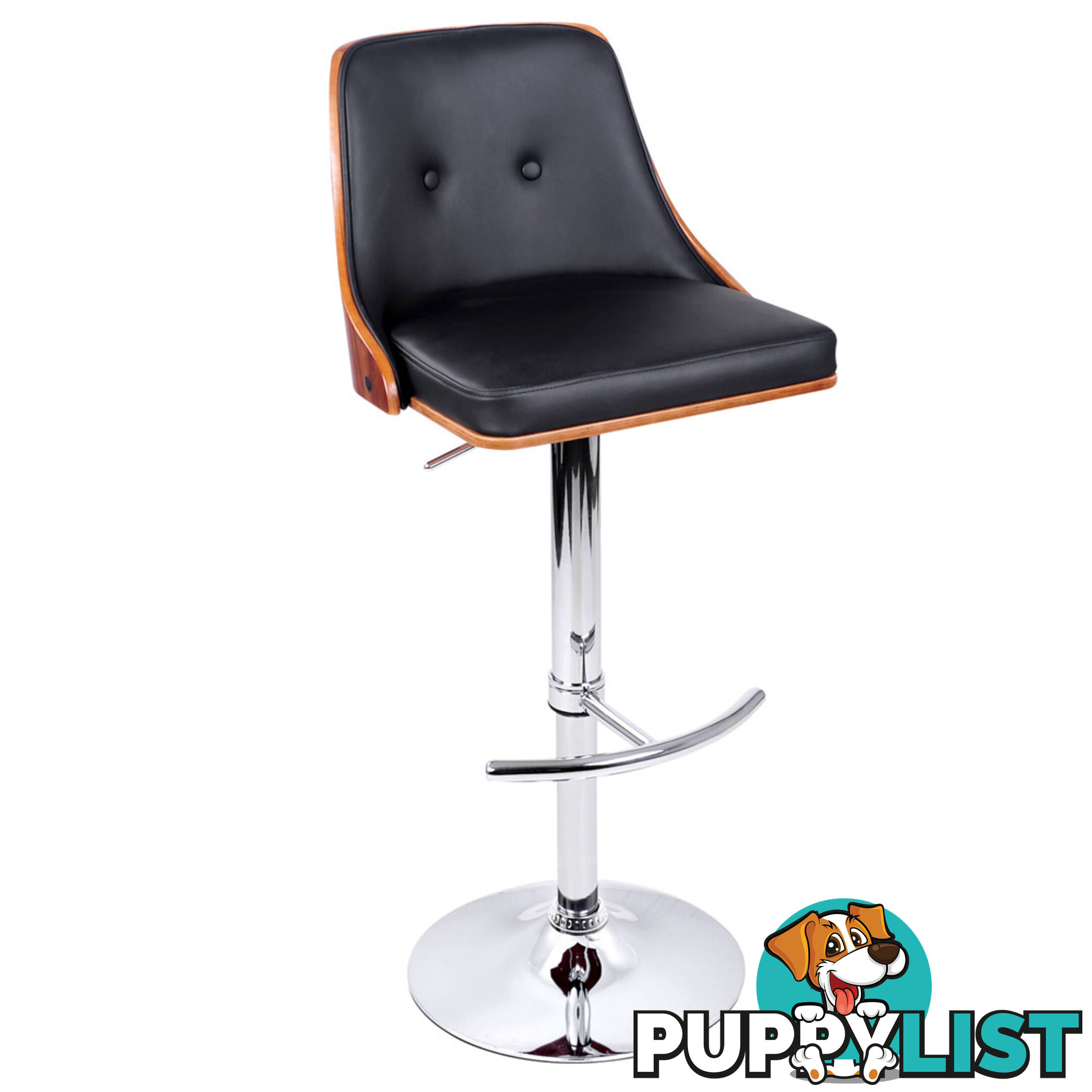 PU Leather Wooden Kitchen Bar Stool Black