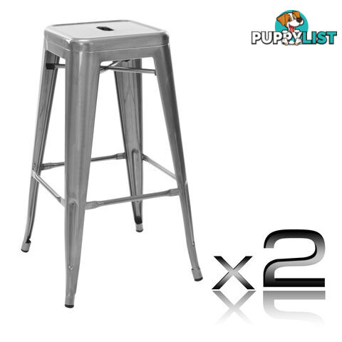 Set of 2 Steel Kitchen Bar Stool 76cm Metallic Silver