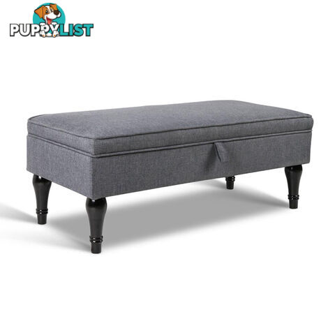 Linen Fabric Storage Ottoman  Grey