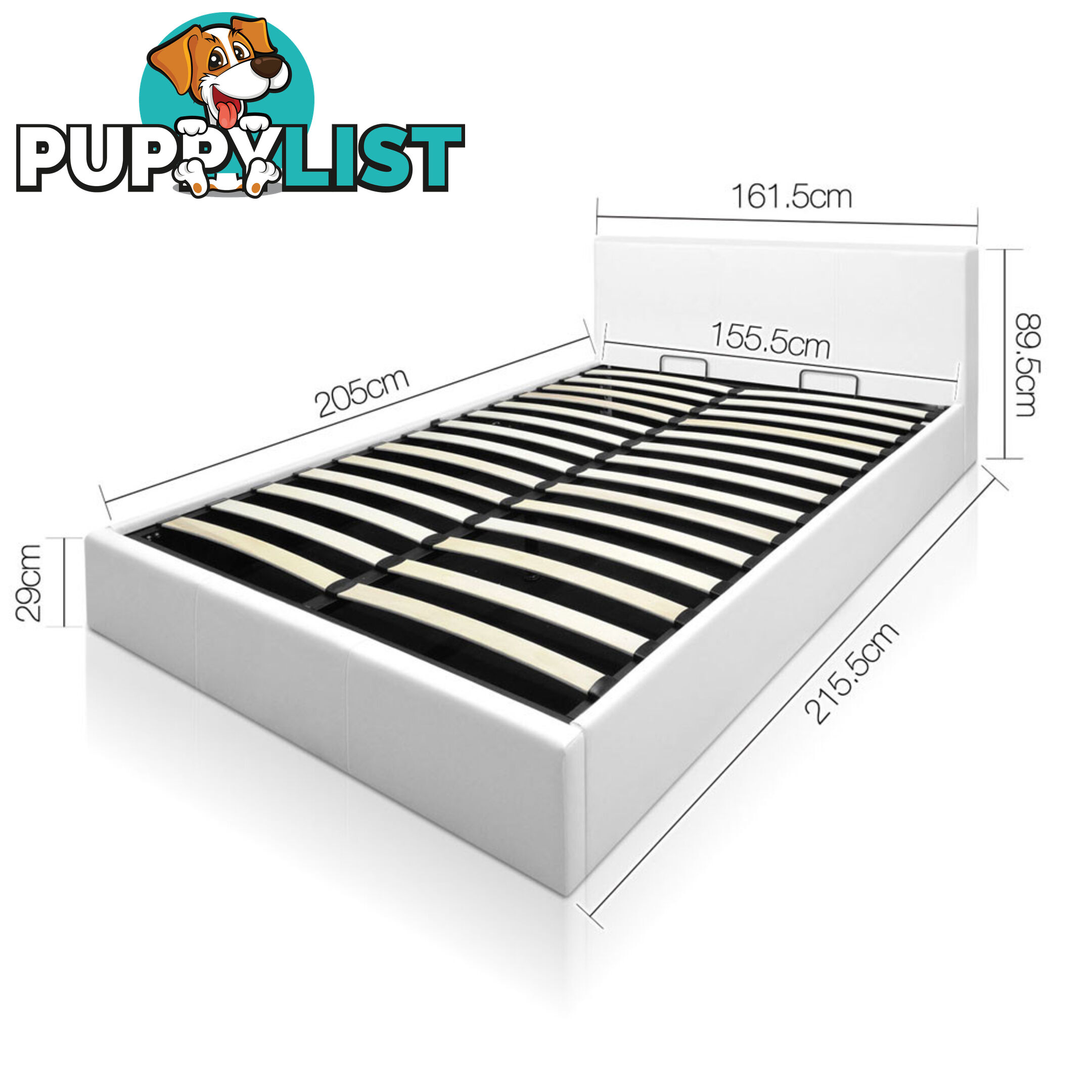 Deluxe Gas Lift PU Leather Storage Bed Frame Queen White