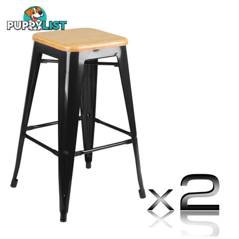 Set of 2 Replica Tolix Kitchen Bar Stool Bamboo Seat 66cm Metal