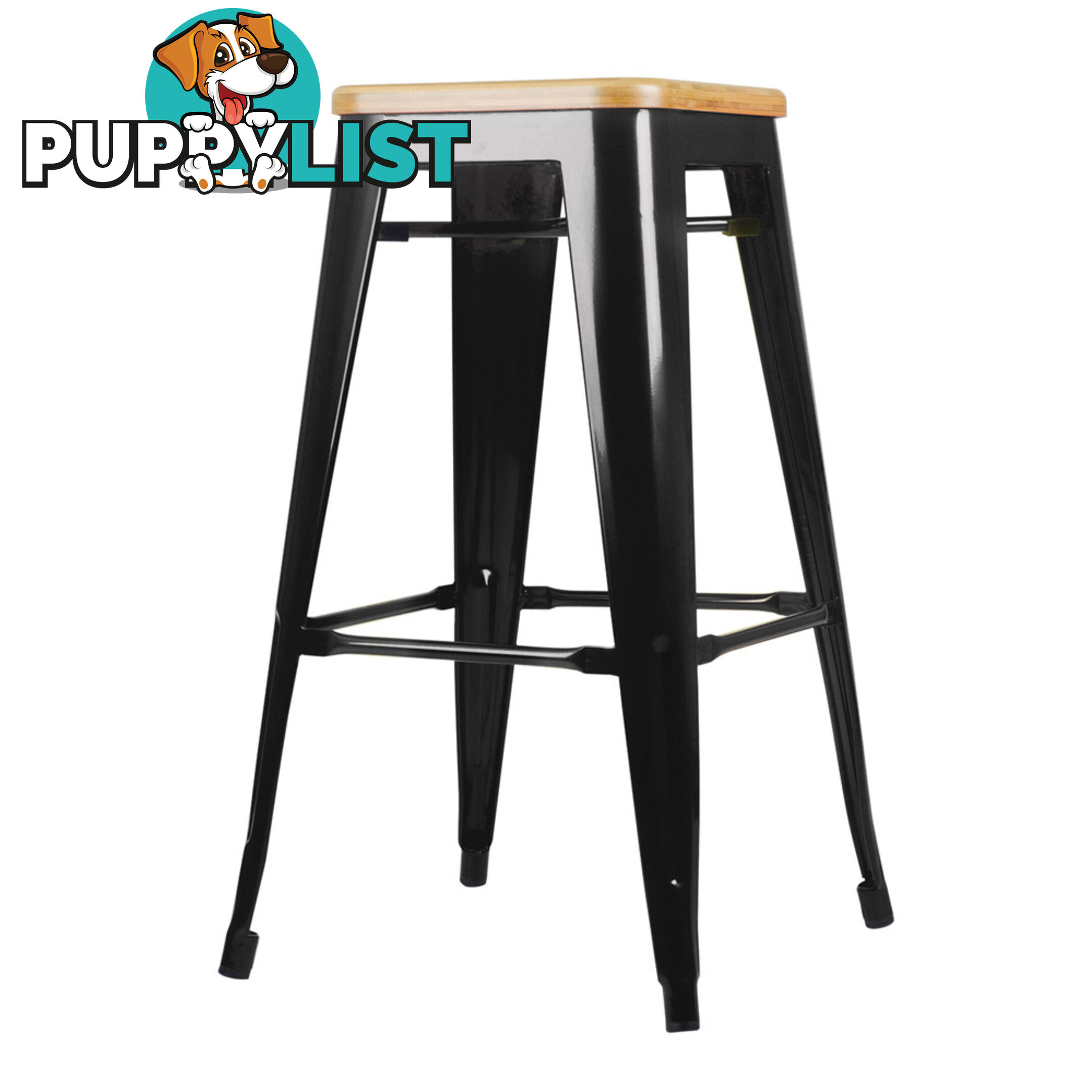 Set of 2 Replica Tolix Kitchen Bar Stool Bamboo Seat 66cm Metal