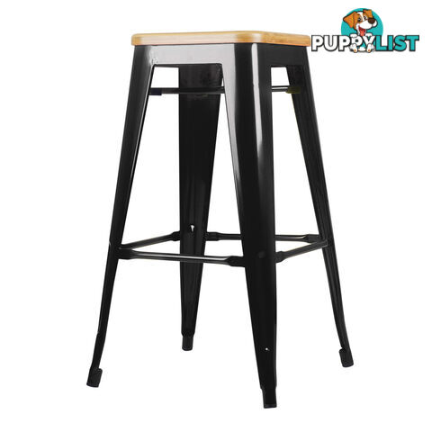 Set of 2 Replica Tolix Kitchen Bar Stool Bamboo Seat 66cm Metal