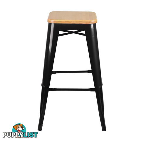 Set of 2 Replica Tolix Kitchen Bar Stool Bamboo Seat 66cm Metal