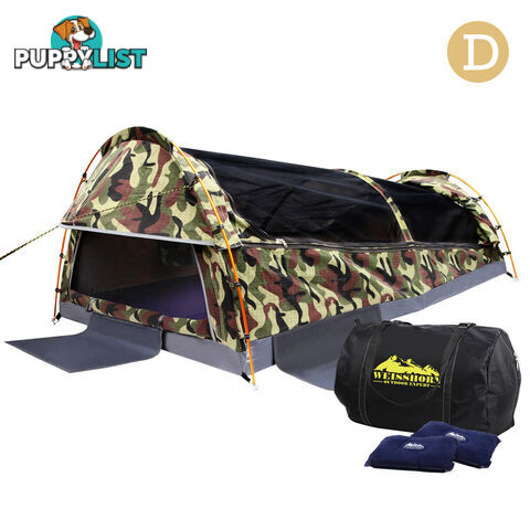 Double Camping Canvas Swag Tent Green Camouflage w/ Bag