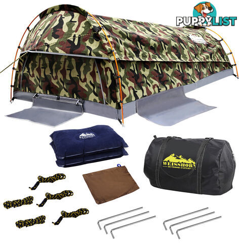 Double Camping Canvas Swag Tent Green Camouflage w/ Bag