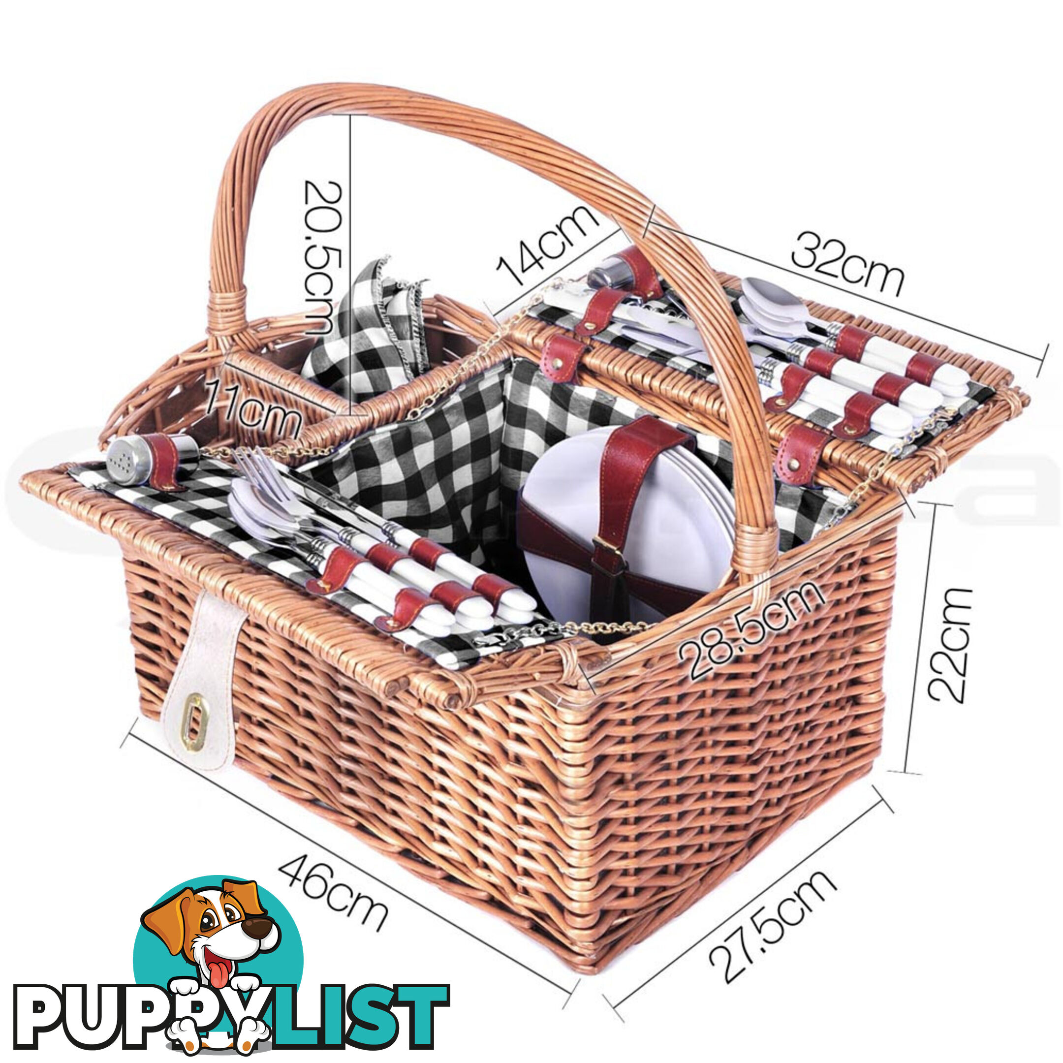 4 Person Picnic Basket Set with Blanket Black
