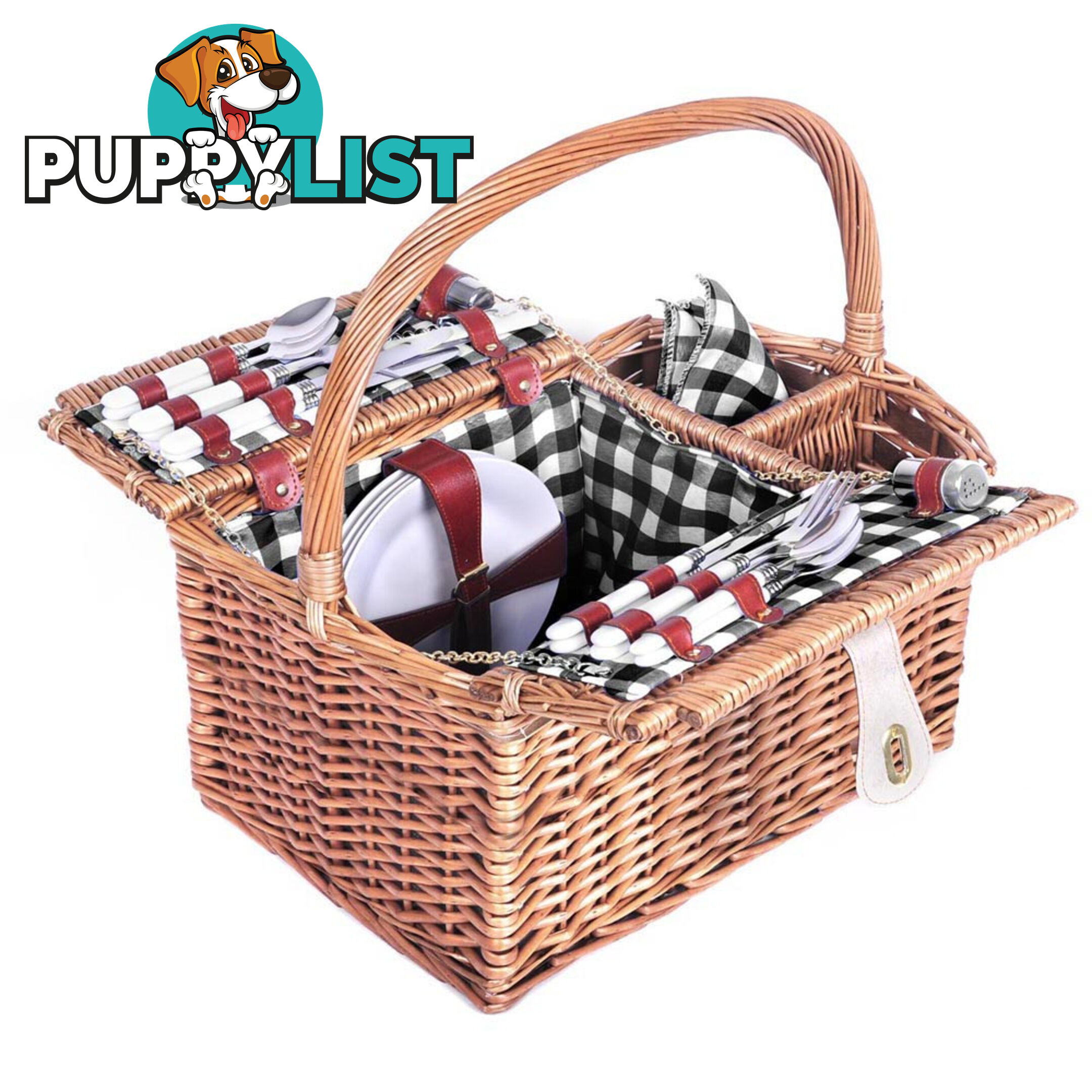4 Person Picnic Basket Set with Blanket Black