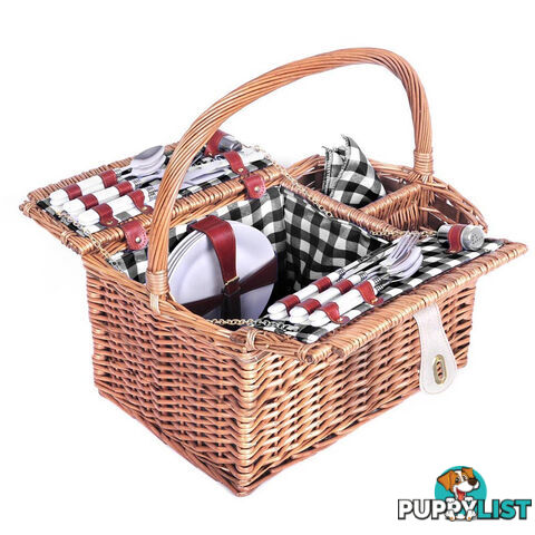 4 Person Picnic Basket Set with Blanket Black