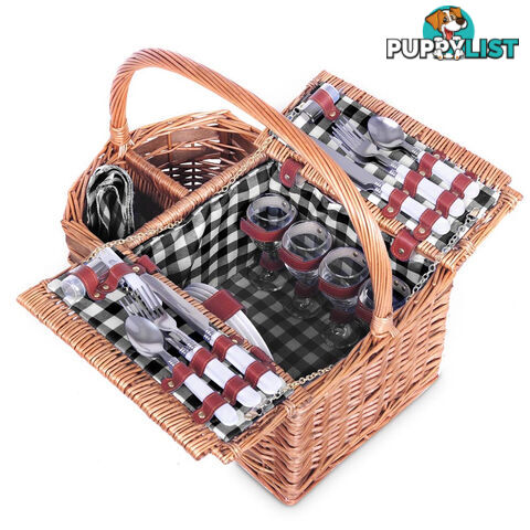 4 Person Picnic Basket Set with Blanket Black